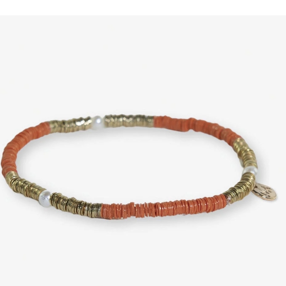 NWT Ink + Alloy Rory Gold and Pearls Sequin Stretch Bracelet In Coral